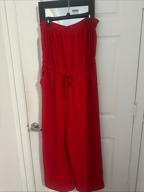 No Boundaries Red Strapless Wide-Leg Jumpsuit